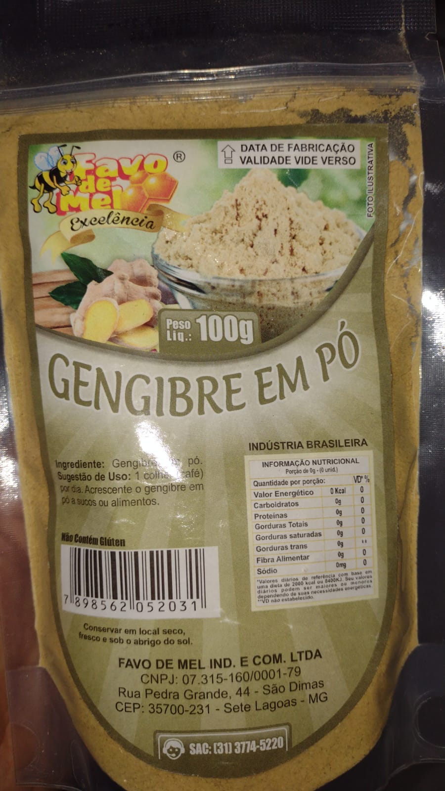 Gengibre em pó favo de mel 100 gr