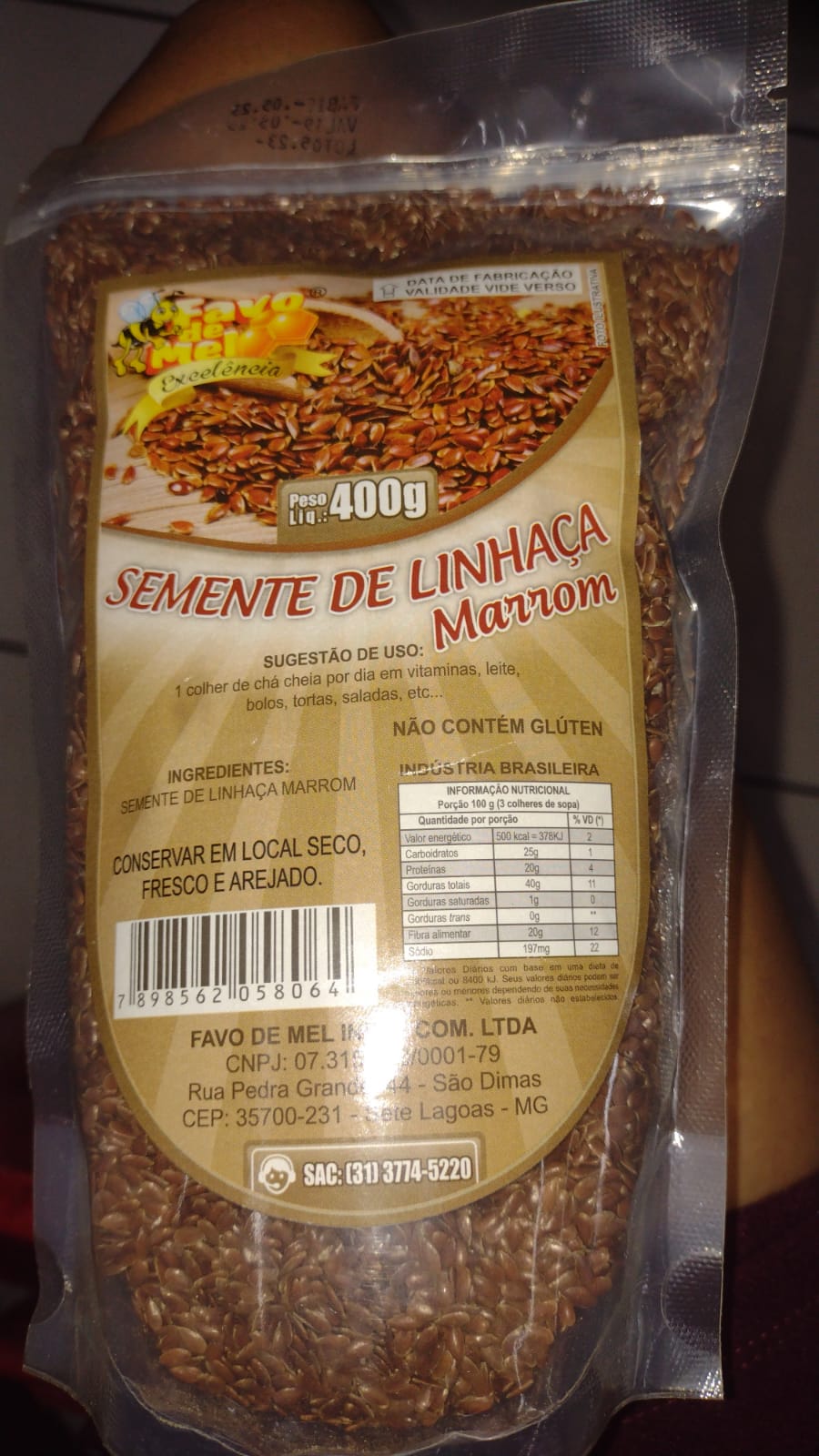 Semente de linhaça marrom 400 gr favo de mel