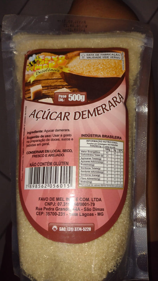 Açúcar demerara 500 gr  favo de mel