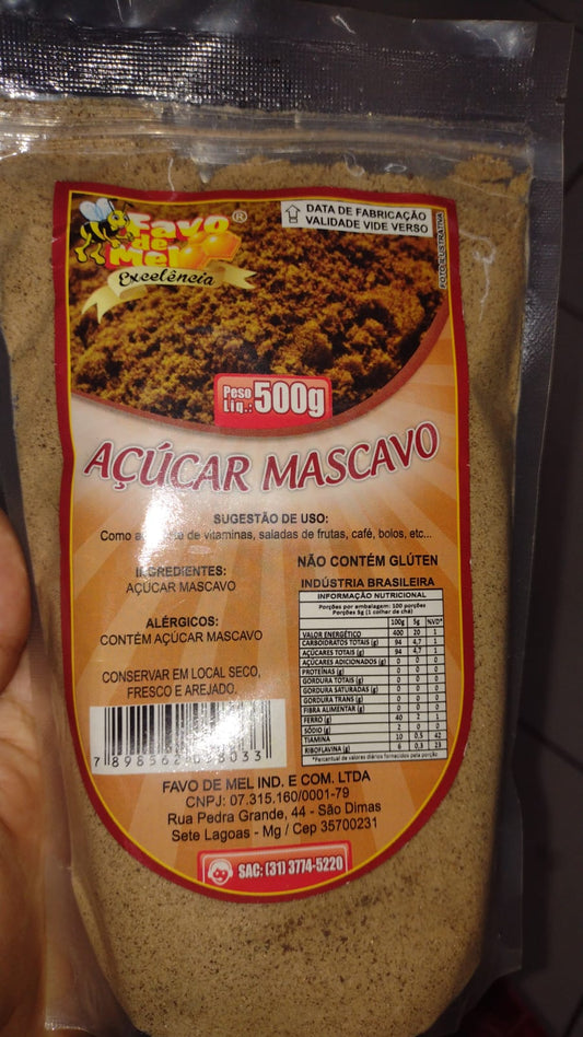 Açúcar mascavo 500 gr favo de mel